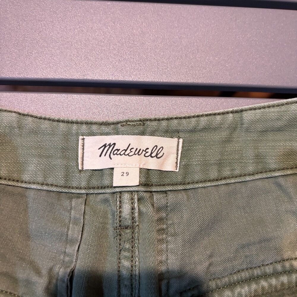 Madewell Cut Off Cargo Shorts Womens 29 Green Denim Raw Hem Regular Button Fly - Picture 4 of 11